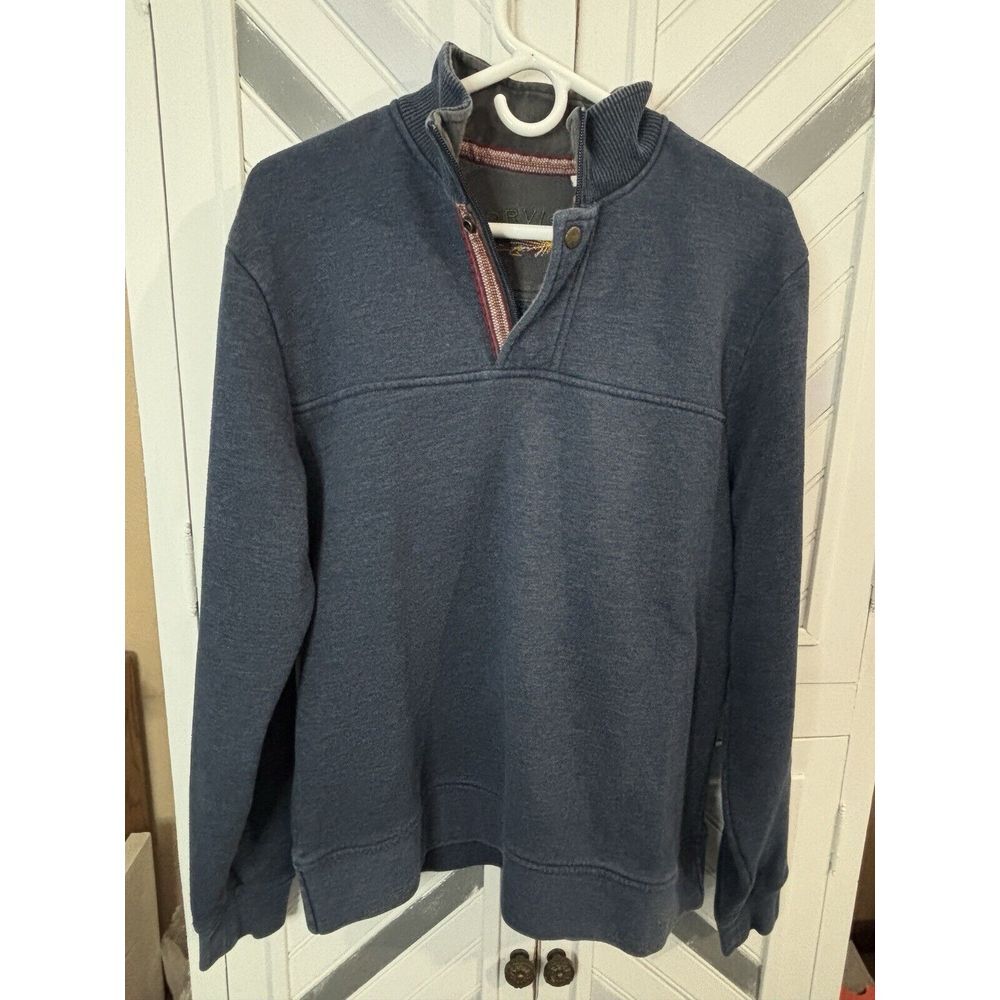 Orvis Mens Large Blue 1/4 Zip Retro Style Collared High Neck Sweatshirt Pullover - Picture 4 of 15